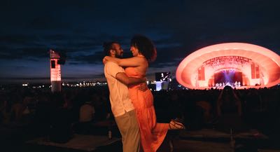 Couple dancing during a fall concert at the Rady Shell at Jacobs Park in San Diego