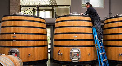 Barrels in a tasting room in San Diego CA