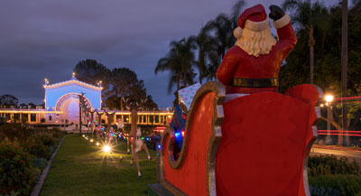 Santa and his reindeer in Balboa Park - Awesome Holiday Events, San Diego-Style