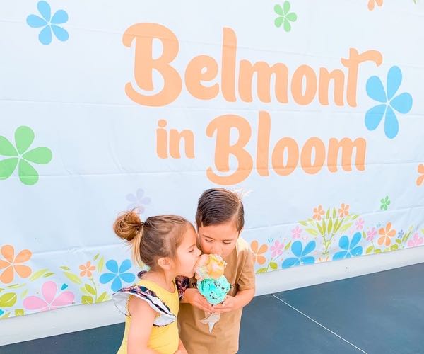 Two kids eating ice cream at Belmont in Bloom in Mission Beach San Diego