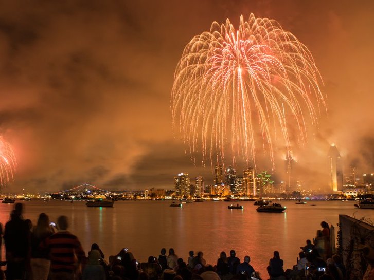 Fireworks light up the night sky in San Diego.