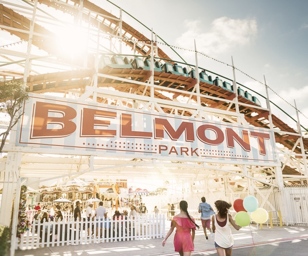 Belmont Park and the Giant Dipper roller coaster at sunset