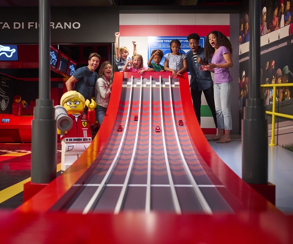 Families racing LEGO Ferrari models at LEGOLAND California Resort