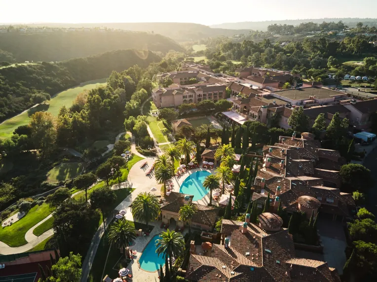 An aerial view of the Fairmont Grand Del Mar on a sunny evening in San Diego