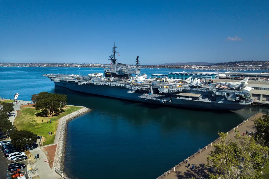 USS Midway Museum during the day time on San Diego Bay
