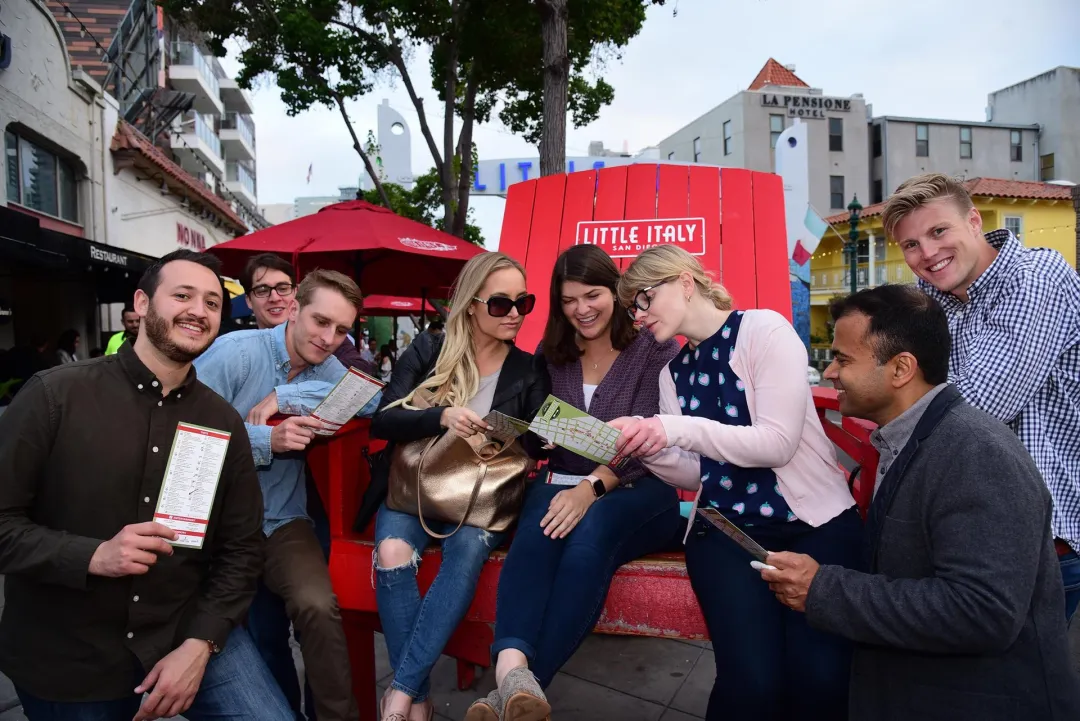 People gather in San Diego's Little Italy to try out new restaurants.
