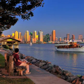 Harbor Island in San Diego at Dusk Looking at the Downtown Skyline