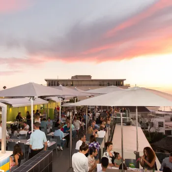 Every table is packed with diners enjoying the food, sunset and oceanfront view at George's at the Cove in San Diego's La Jolla