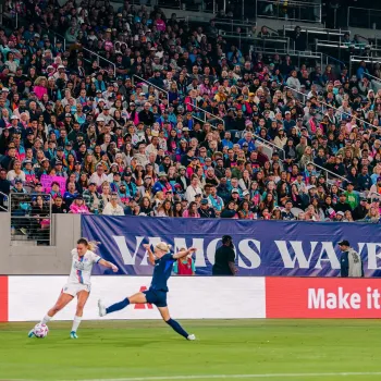 A wave player on the field at snapdragon stadium in San Diego