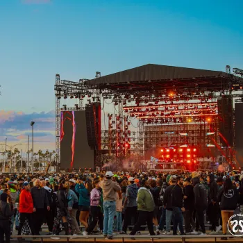 The crowd at CRSSD Festival in the fall during a sunset in San Diego