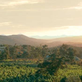 A view of sunset over the mountains and valleys in the beautiful wine country of Ramona, near San Diego, CA