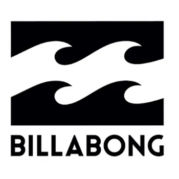 Black and white Billabong logo featuring two stylized wave shapes above the word "BILLABONG" in bold, uppercase letters.
