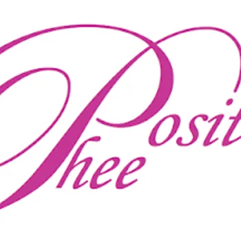 Pink cursive text on a white background reads “Thee Positive” with "Thee" and "Positive" in different sizes and styles.