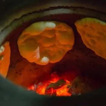 A fire inside a pot.