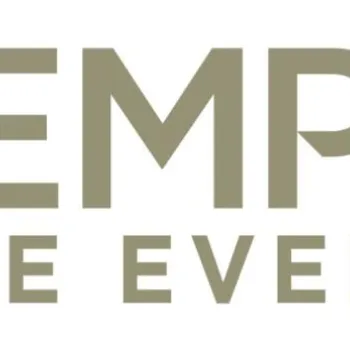 Logo for "Tempo Live Events" with the word "TEMPO" in large letters and a spotlight icon inside the letter "O"; "LIVE EVENTS" in smaller text below.