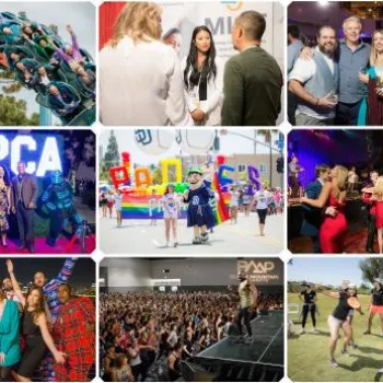 Collage of diverse group activities and events, including award ceremonies, outdoor gatherings, performances, group photos, and sports, featuring people of various ages and backgrounds.