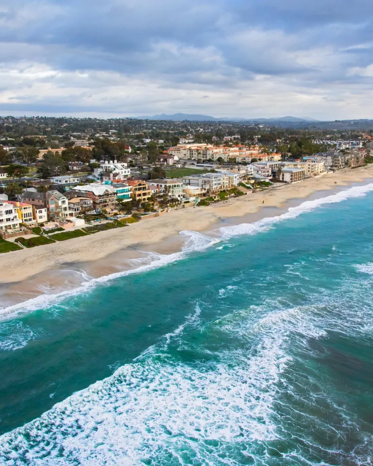 Aerial coastline view of Carlsbad in San Diego