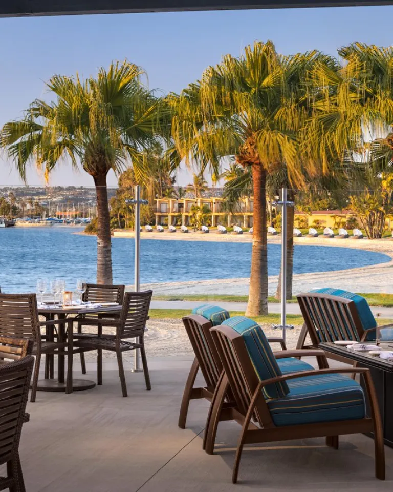 Tables looking out to Mission Bay at Dockside 1953 in San Diego, CA