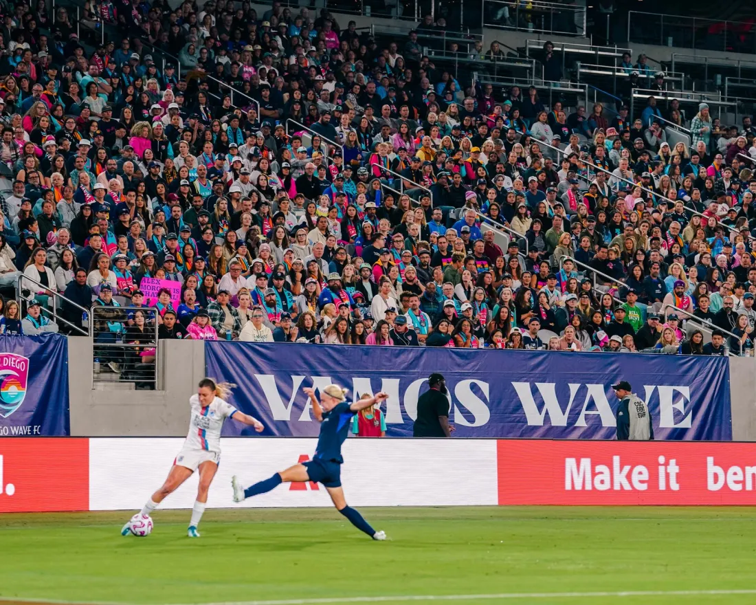 A wave player on the field at snapdragon stadium in San Diego