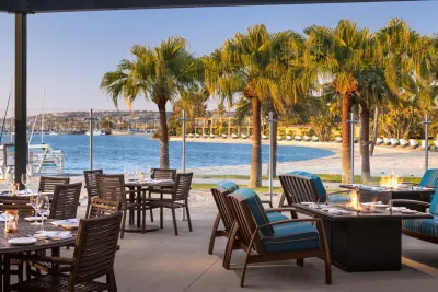 Tables looking out to Mission Bay at Dockside 1953 in San Diego, CA