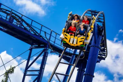 Kids on a roller coaster at LEGOLAND California in San Diego 