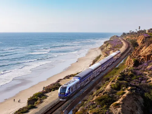 Amtrak Pacific Surfliner train crusing up North County's Coast