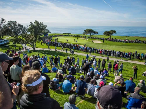 A group of golfers at Torrey Pines in San Diego during the Farmers Insurance Open