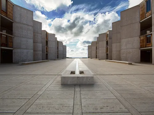 rows os multiple concrete buildings accented with teak, on the la jolla coast in San Diego Ca