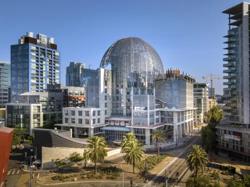 San Diego Library located downtown, concrete, glass and medal constructed in a unique way. 