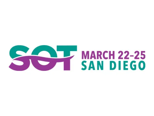 SOT logo with text: "March 22-25 San Diego." The word "SOT" is stylized with a purple wave crossing through the letters.