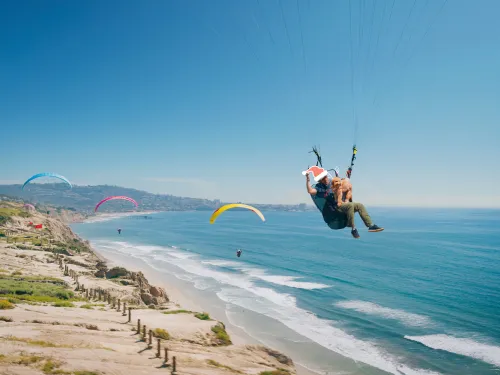 Hang gliders over Torrey Pines with some fun Holiday graphics added to the image.