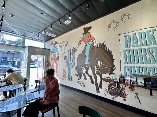 People sitting on their laptops in Dark Horse Coffee in Normal Heights