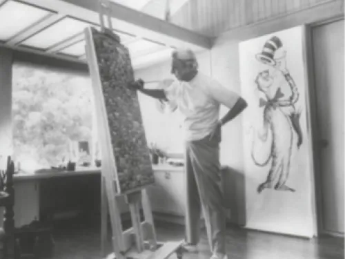 Theodor "Dr. Seuss" Geisel, working in his La Jolla home