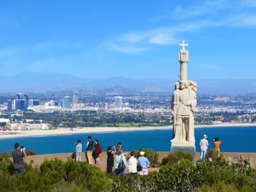 Statue of Juan Rodríguez Cabrillo at Cabrillo National Monument in Point Loma Peninsula of San Diego, CA