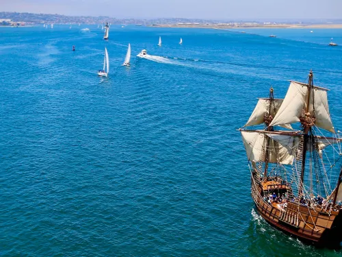 Maritime Museum's San Salvador sailing on San Diego Bay