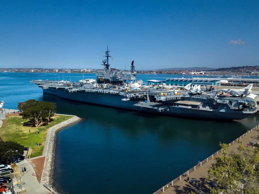 USS Midway Museum during the day time on San Diego Bay