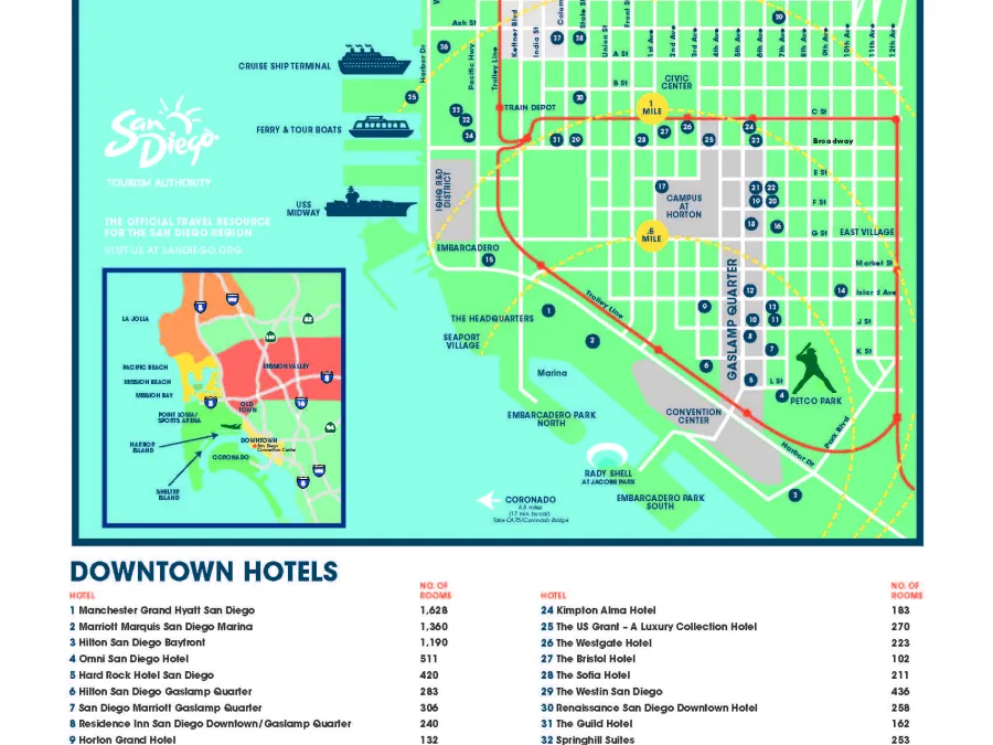 Map of San Diego's Downtown Hotels
