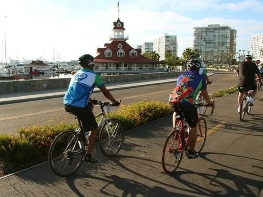 Cyclists biking during the bike the bay race in San Diego, CA.