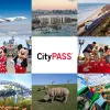 Collage featuring Disneyland characters, landmarks, animals, and the CityPASS logo.